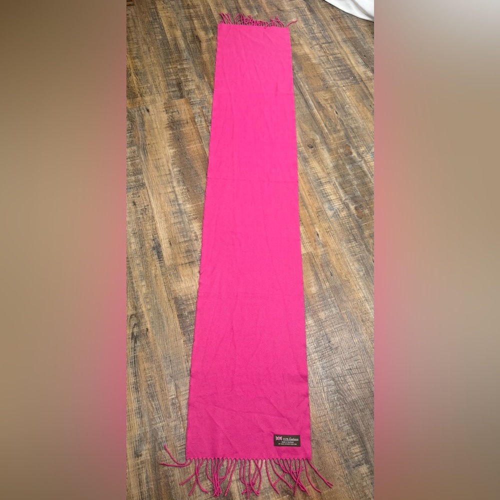 100% Cashmere Scarf Made in Scotland Hot Pink Fringe Luxury Soft Winter Wrap